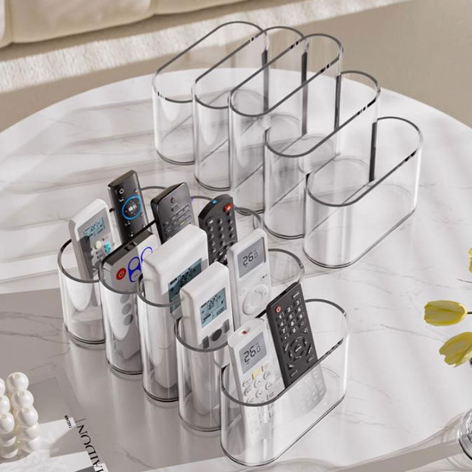 Multifunctional Storage Box Remote Control Holder with 5 compartment to Store Small Items, Glasses, Plastic Desk Organizer for Office Supplies TV Remotes Air Conditioner Remotes