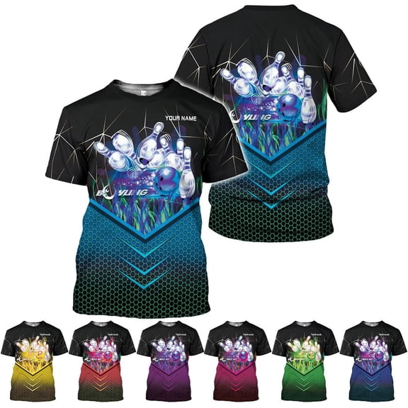 Personalized Name Bowling Shirts for Men and Women 3D, Bowling Shirts for Team Bowling, Bowling Shirts Gift (Teal, S)