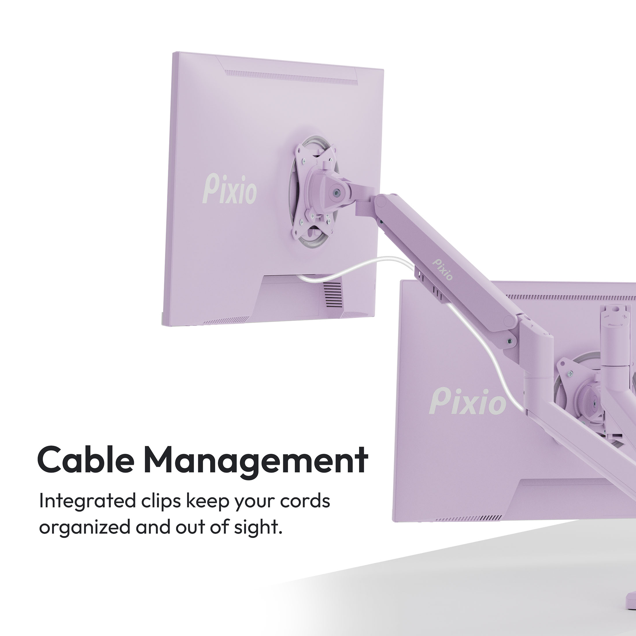 Pixio PS1D Wave Purple Dual Monitor Arm Stand Desk Mount - Fits up to 32 inches Monitors and up to 19.8lbs. VESA Compatibility and Integrated Cable Management
