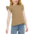 thumbnail image 2 of Ashirexll Summer Shirts, Shirts for Girls, 3-15 Years Girls Solid Color Summer Shirts Cute Ruffle Sleeve Round Neck Casual T-shirts Tops, 2 of 7