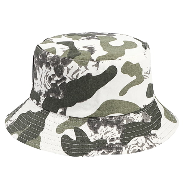 1 sombrero de pescador de camuflaje de moda, de algodón, plegable, para el tiempo libre, con protección solar, unisex (blanco y verde).