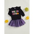 thumbnail image 5 of Toddler Kids Girls Halloween Skirt Clothing Sets 12 18 24 Months 2T 3T 4T 5T Long Sleeve Pumpkin/Letter Embroidery Pullover Tulle Skirt Outfits, 5 of 9