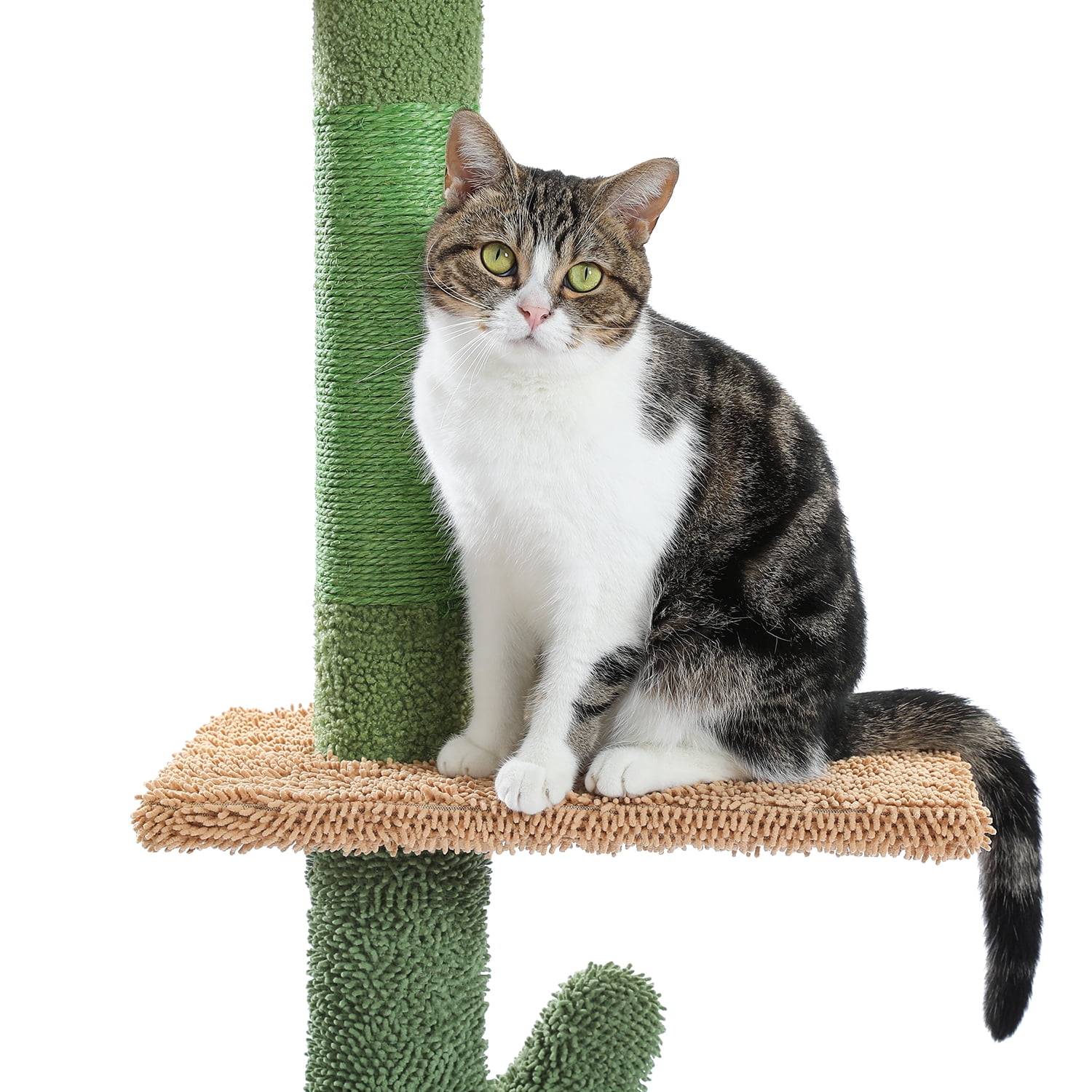 Kadyn Adjustable Height 95"-108" Cactus Cat Tree with Sisal Covered Scratching Post, Hammock, Floor to Ceiling Cat Tree Tower, Green
