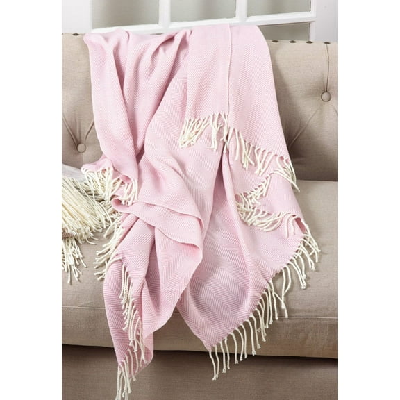 K-Cliffs - Herringbone Fringed Throw Blanket - Pink - 50"W x 60"L