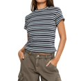 thumbnail image 3 of WHEANG Womens Summer Tops Classic Striped Crew Neck Short Sleeve T Shirts for Women Slim Fit Soft Casual Basic Tee Versatile Stretchy Undershirt Top for Daily Summer Outdoor Wear Black 2XL, 3 of 5