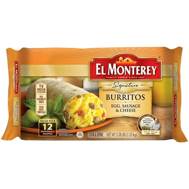 El Monterey Signature Egg, Sausage, and Cheese Breakfast Burrito, 12 Count Bag