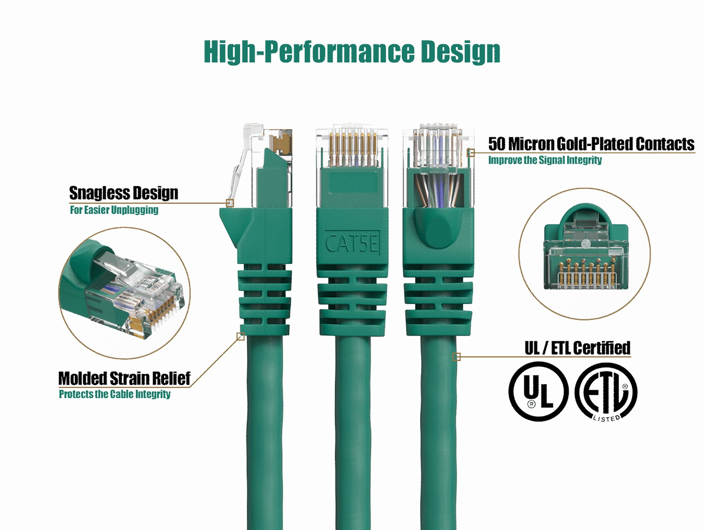 Cable Leader 100ft Cat5e UTP Ethernet Network Patch Cable Snagless 24AWG Bare Copper, Green