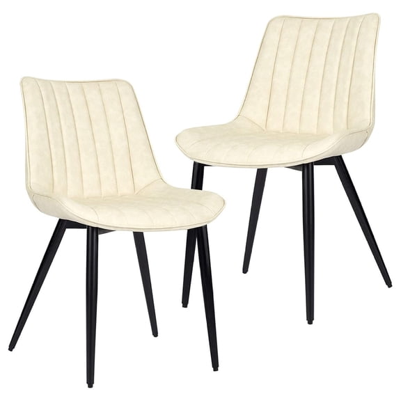Drevy Faux Leather Dining Chairs Set of 2 Century Modern Leisure Upholstered Chair with Metal Legs for Kitchen Living Room Beige