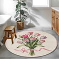 Area Rug 48in, Valentine's Day Retro Tulips Floor Carpet Living Room ...