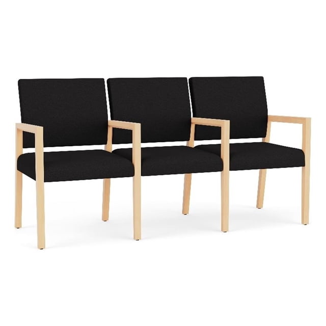 Pemberly Row Waiting Reception 3 Seat Tandem Seating Wood Frame in Black