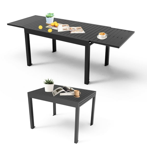 Adjustable Aluminum Patio Table, 35.4"-70.8", Dark Gray, 4-6 Person, & Waterproof Dark Expandable Aluminum, To Weather, Indoor Outdoor Furniture