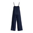 thumbnail image 7 of Womens Sleeveless Linen Jumpsuits Spaghetti Strap Wide Leg Jumpsuit Beach Vacation One Piece Overalls Navy, XL, 7 of 7