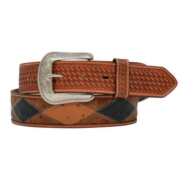 3D Belt - 3D Belt D8853-38 1.50 in. Western Mens Belt Leather Patchwork Ostrich Print, Natural ...