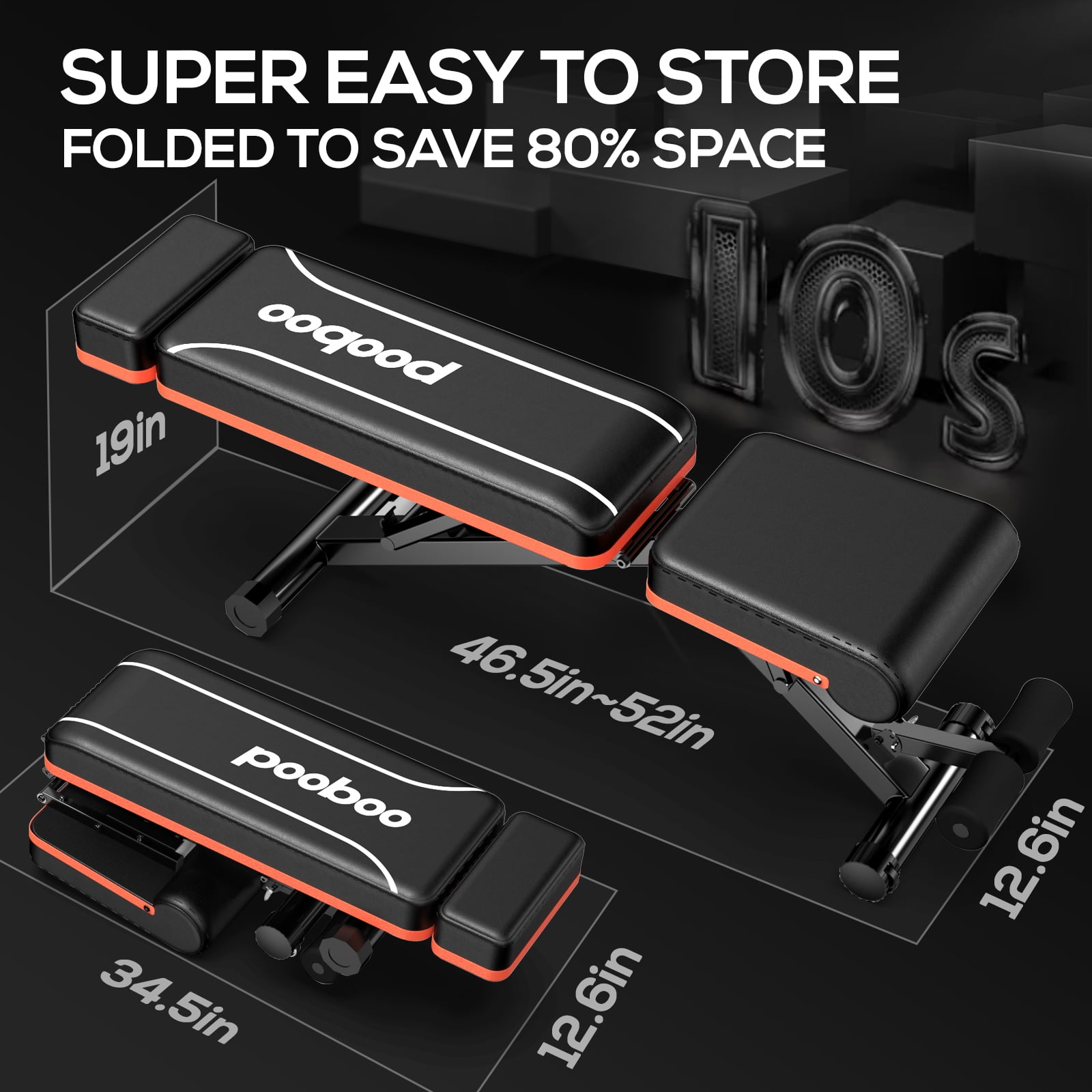 Pooboo Sturdy Foldable Weight Bench Adjustable Incline Strength Training Bench for Full Body Workout Home Gym 800lbs