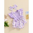 thumbnail image 3 of Suealasg Newborn Baby Girl Clothes Fly Sleeve Daisy Print Bow Romper with Headband Set 2Pcs Infant Summer Photoshoot Outfits, 3 of 7