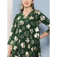 thumbnail image 5 of Janasya Indian Women's Bottle Green Crepe Foil Printed Short Kurta with Palazzo, 5 of 7