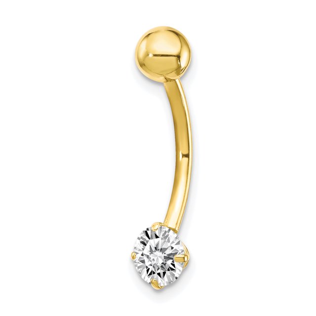 10k Yellow Gold 5mm Round Cubic Zirconia Cz Belly Button Rings Screw Navel Bars Body Piercing Naval