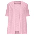 thumbnail image 5 of JGGSPWM Women's Loose Casual Solid Color Open Front Cardigan Tops Fake Two Piece Splicing Short Sleeve Top Shirt Pink XXL, 5 of 7