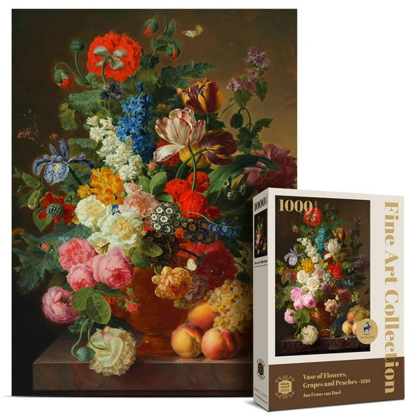 Antelope - Puzzle de 1000 Pièces pour Adultes - Vase Fleur Raisins Pêches Puzzle 1000 Pièces, Jan Frans Van Dael Officiellement sous Licence, Haute Résolution, Pas de Poussière Puzzle Artistique Classique