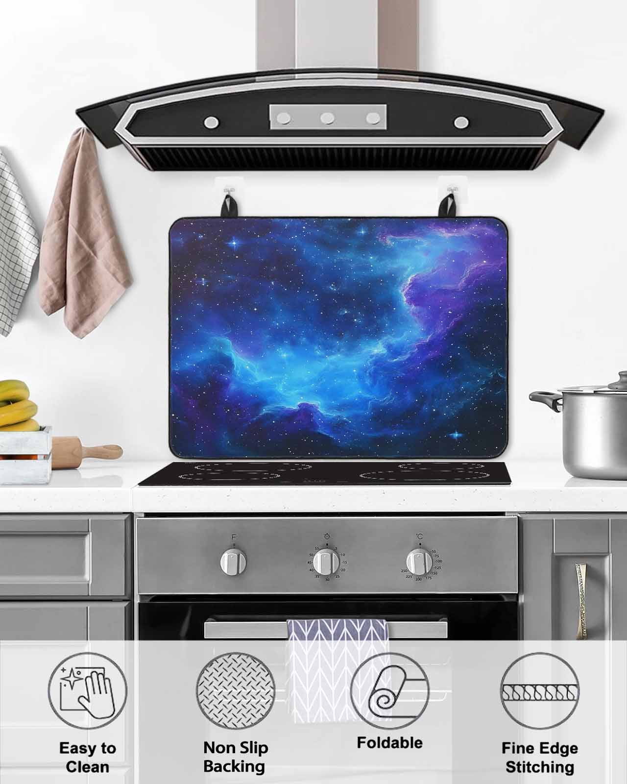 nqOlkjepod Large Induction Cooktop Protector Mat 31"x24", Blue Purple Sky Stove Top Covers for Electric Stove, Abstract Modern Art Clouds Decorative Stove Burner Cover Mats, Glass Top Stove Cover