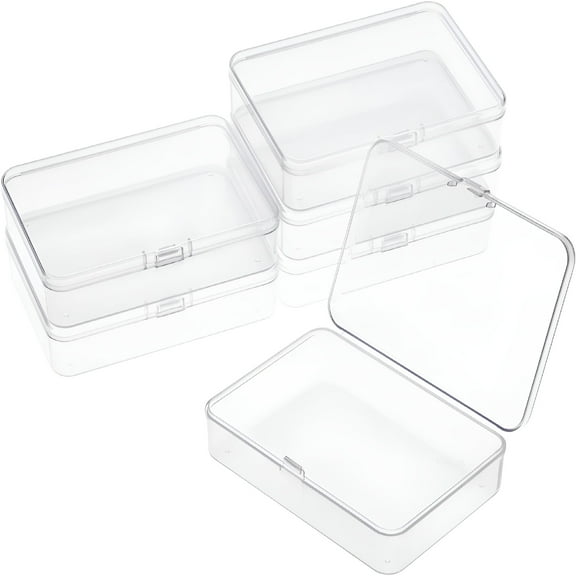 XIBUFE 2026 New 6 Packs Rectangle Small Clear Plastic Storage Containers Box Case with Hinged Lid Crafts Organizer for Crayons,Bobby Pin,Beads (3 X 2In)