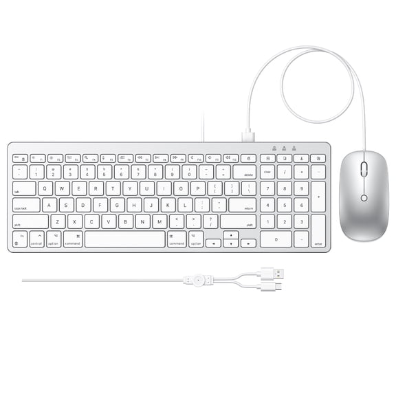 Wired Keyboard and Mouse Combo for Mac, Dual Type-C & USB Interface with Numeric Keypad, Compatible with MacBook Pro/Air, iMac, Mac mini/Pro, OMOTON, Silver