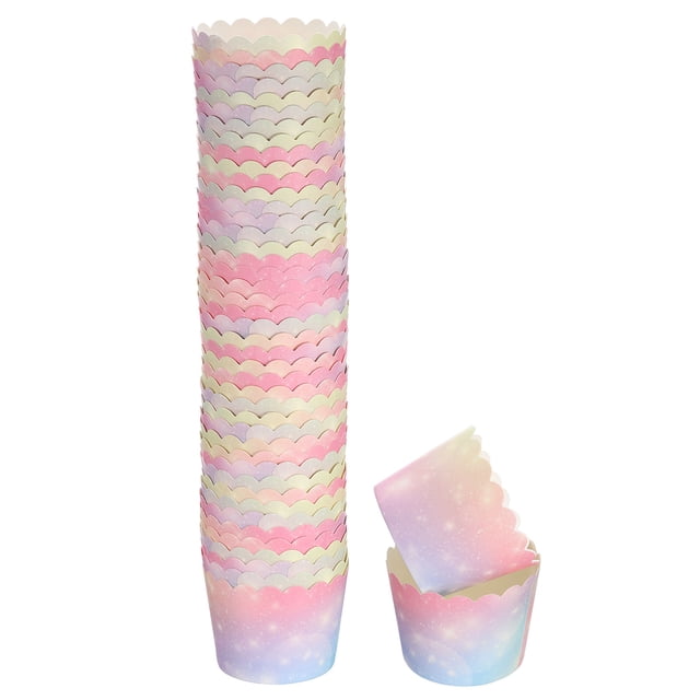 50Pcs Moldes de Papel para Hornear Pequeños en Lote para Cupcakes Muffins Forros Cases Envolturas Gradiente Rosa Azul