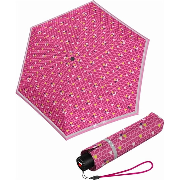 Knirps Triple Pink Rookie Manual Rain Umbrella for Elementary and Middle School Kids – 35.4" Canopy with Reflective Safety Stripe, Lightweight Design, Wind Tunnel Tested, Carrying Case Included
