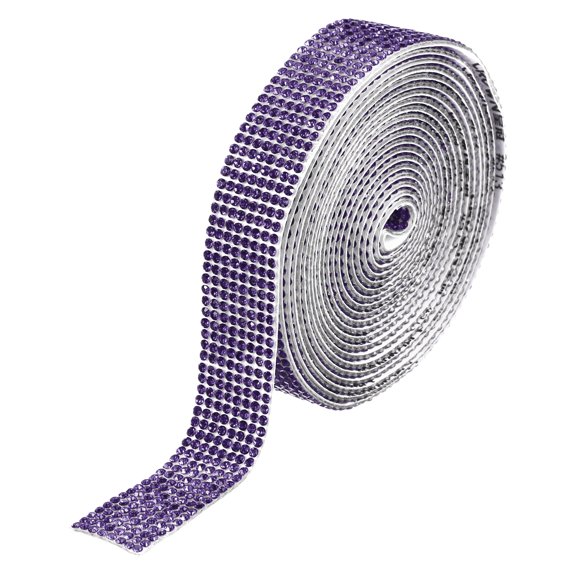 Uxcell Self Adhesive Rhinestone Strips, 3 Yards Crystal Rhinestone Ribbon Bling Diamond Stickers Wrap, Violet