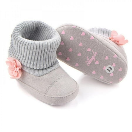 

Promotion Clearance Baby Girl Cute Autumn Winter Shoes Newborn First Walker Snow Boots Infant Toddler Super Keep Warm Flower Boots 0-12M