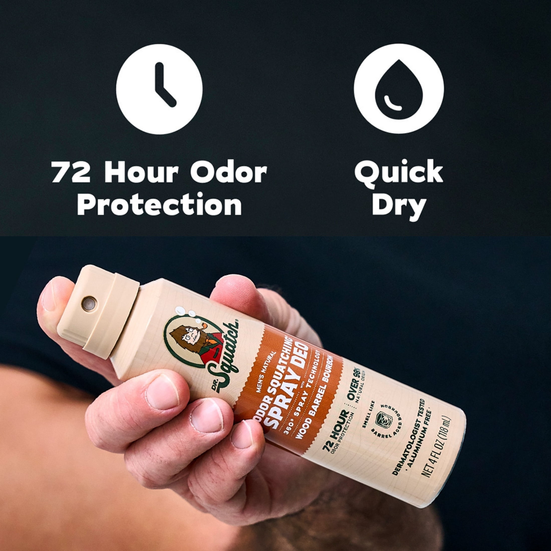 Dr. Squatch Mens Spray Deodorant, Natural Aluminum Free Deodorant for Men, Wood Barrel Bourbon, 4 fl Oz