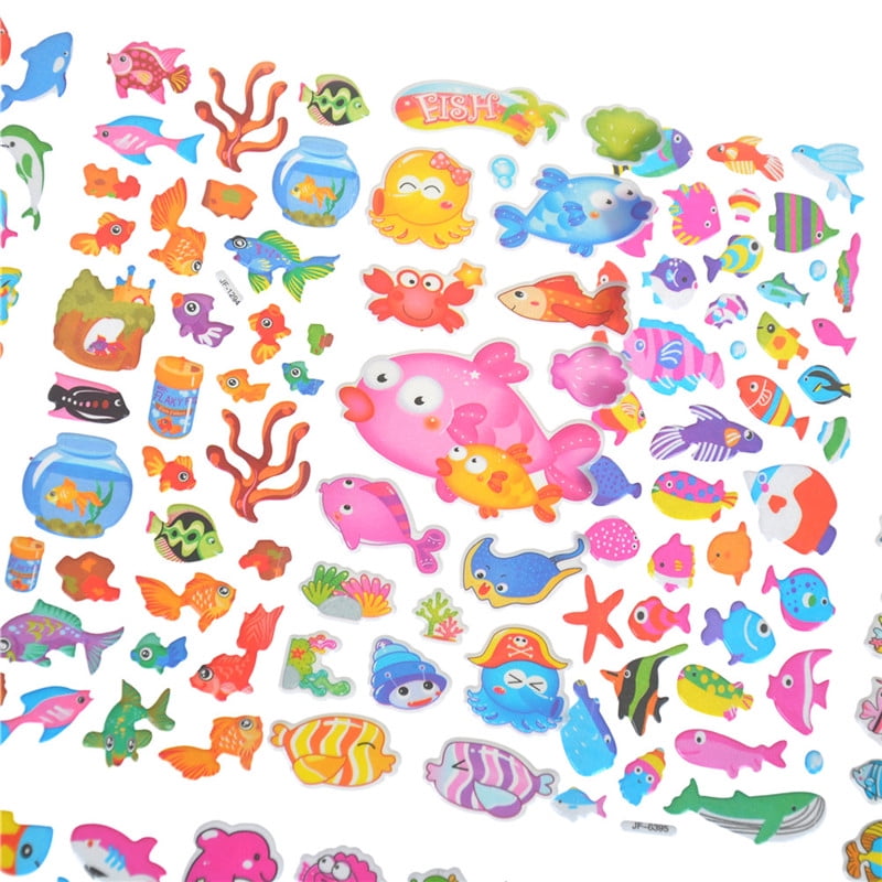 5 Sheets Cute Fishes Bubble Stickers Cartoon Scrapbooking Sticke P0CAB1LC