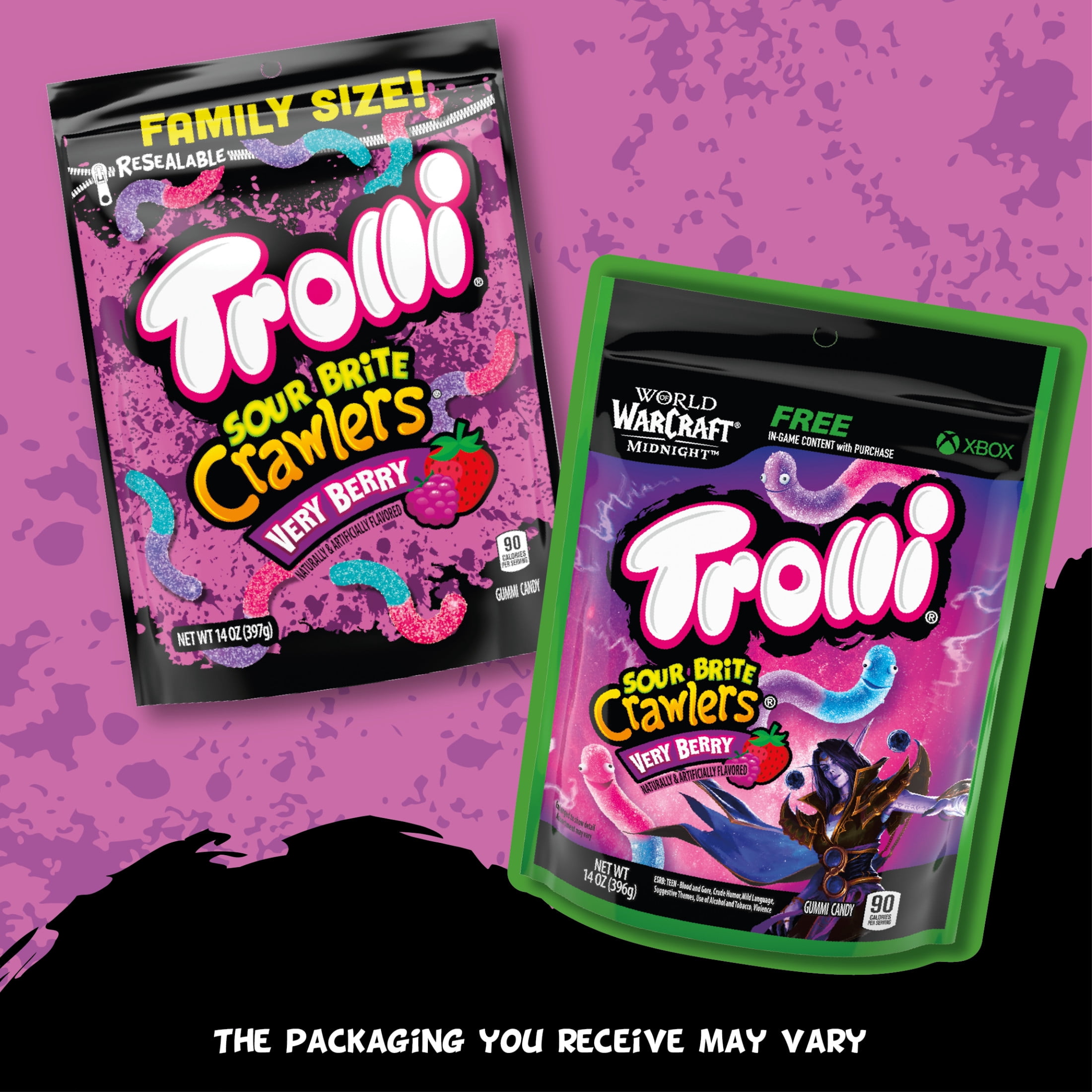 (2 pack) Trolli Sour Brite Crawlers Candy, Very Berry, Sweet and Sour, Gummy Worms, 14 oz