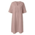 thumbnail image 3 of WILLBEST Coupes de Vinaigrette Ranch Individuelles Femmes Robe Décontractée Unie Manches Courtes Col en V avec Poches Robe Longue Ample, 3 of 4