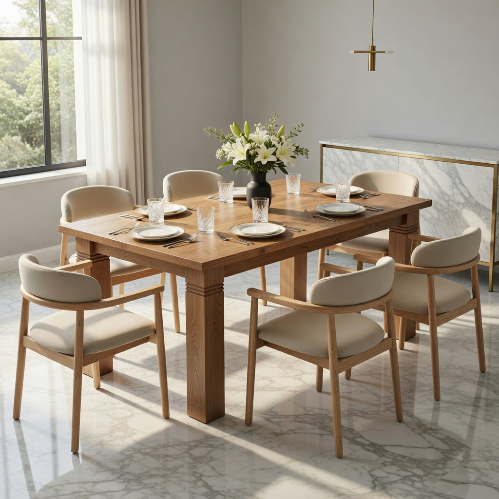 Hommoo 63 Inch Solid Wood Farmhouse Dining Table for 4-6 People, Rectangular Kitchen Table with Sturdy Square Legs, Scratch-Resistant Surface, Rustic Brown