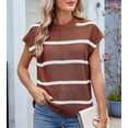 thumbnail image 6 of Women Cap Sleeve Tank Tops Striped Crew Neck Casual Loose Fit Spring Summer Pullover Knit Sweater Vest Caramel White S, 6 of 9