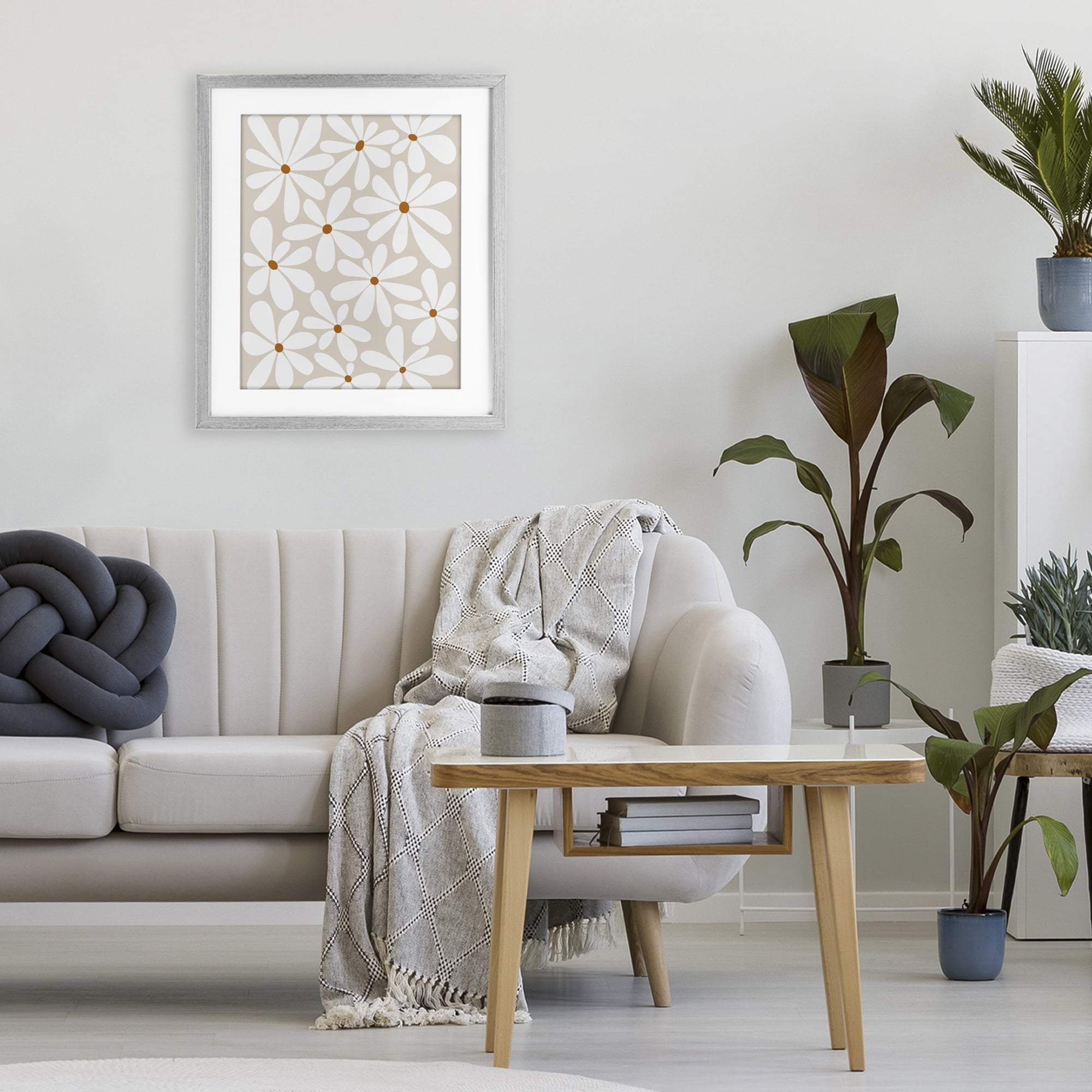 Stupell Industries Beige & White Daisies Gray Framed Print Under Glass, design by Susan Ball