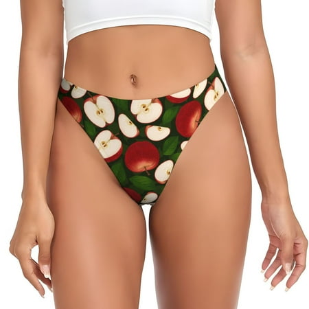 Qokaie Red Fruit Printed Women s Cotton Thong Underwear  Sexy Breathable Panties G-string-X-Large