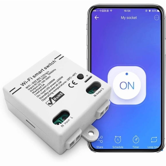 WiFi Smart Switch Intelligent Universal Wireless Remote Control Voice Control with Timer DIY Switch 2.4G WiFi Remote Switches Compatible with Alexa, Google Assistant, IFTTT(1 Pack)