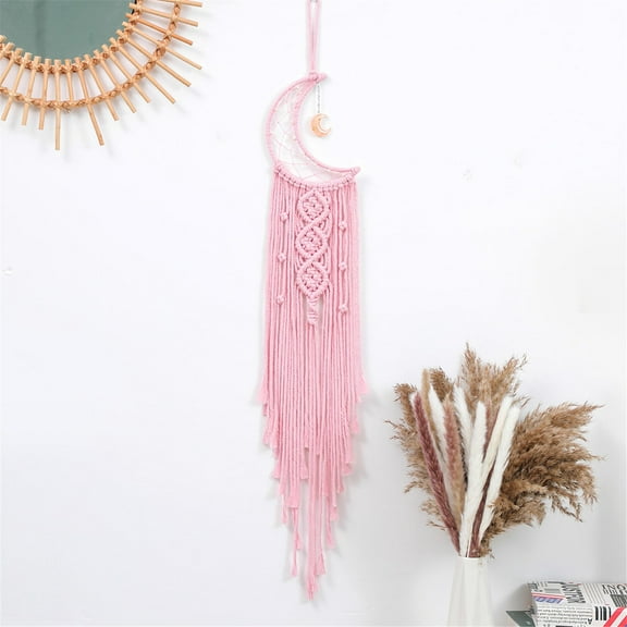 HANXIULIN Macrame With Light String Bohemian Moon Star Cotton Thread Woven Wall Hanging Boho Decor for Living Room Bedroom Wedding Decoration Home Decorations, F