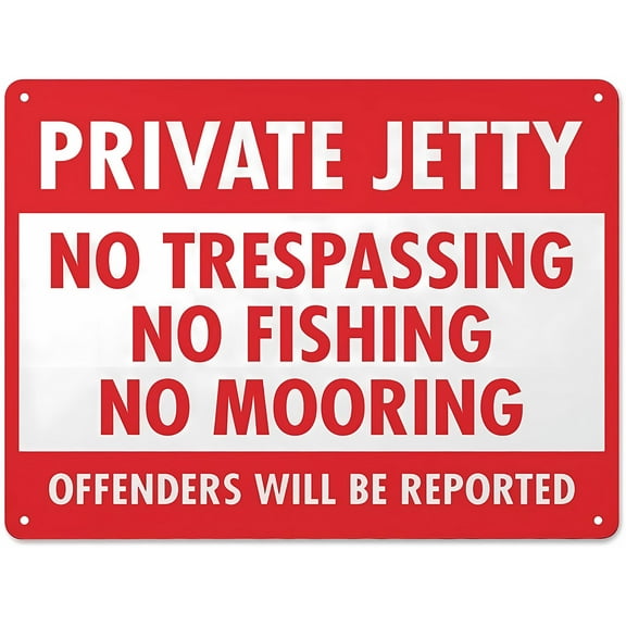 Vintage Private Jetty No Trespassing Sign - 12×8 Inches, Aluminum UV Ink Printed Sign, No Fishing/Mooring Outdoor Decor for House Business