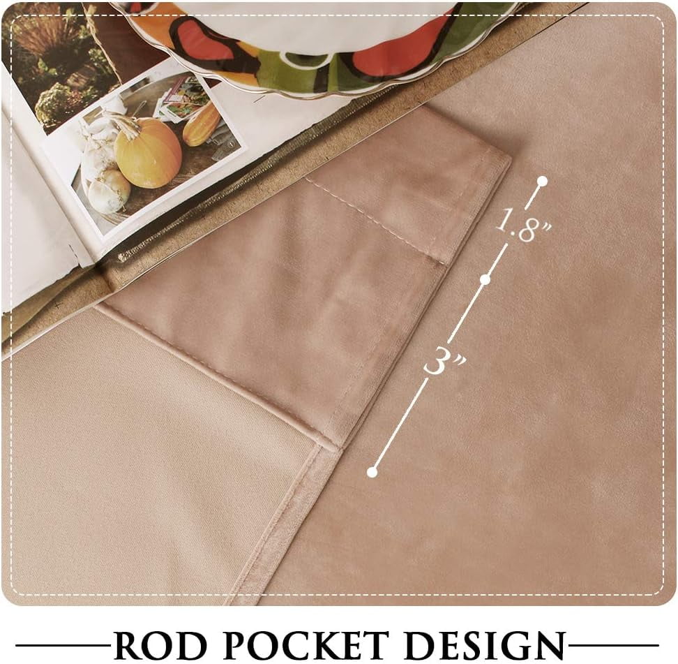 NICETOWN Velvet Curtains for Living Room, Thermal Insulated Noise Reducing Energy Efficiency Privacy Luxury Velvet Curtains Room Darkening Rod Pocket Drapes, Blush Beige, 52"x96", 2 Panels