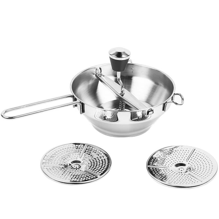 Food Mill Stainless Steel - 3 food grinder Discs - Potato ricer for mashed  potatoes - Grain mill hand crank for Mashing, Straining & Grating Fruits 