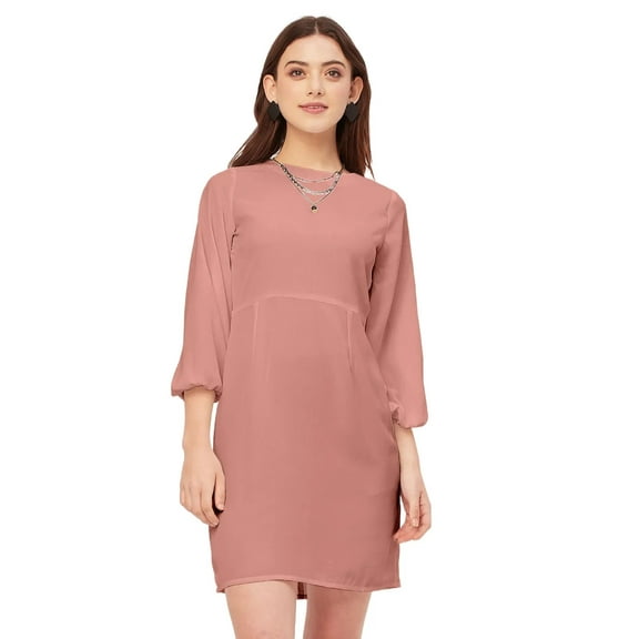 Moomaya Boat Neck Bodycon Solid Georgette Dress - Women's Stylish Bodycon Dress