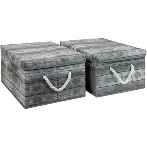 Wooden Pattern Storage Box Grey (2 Pack)
