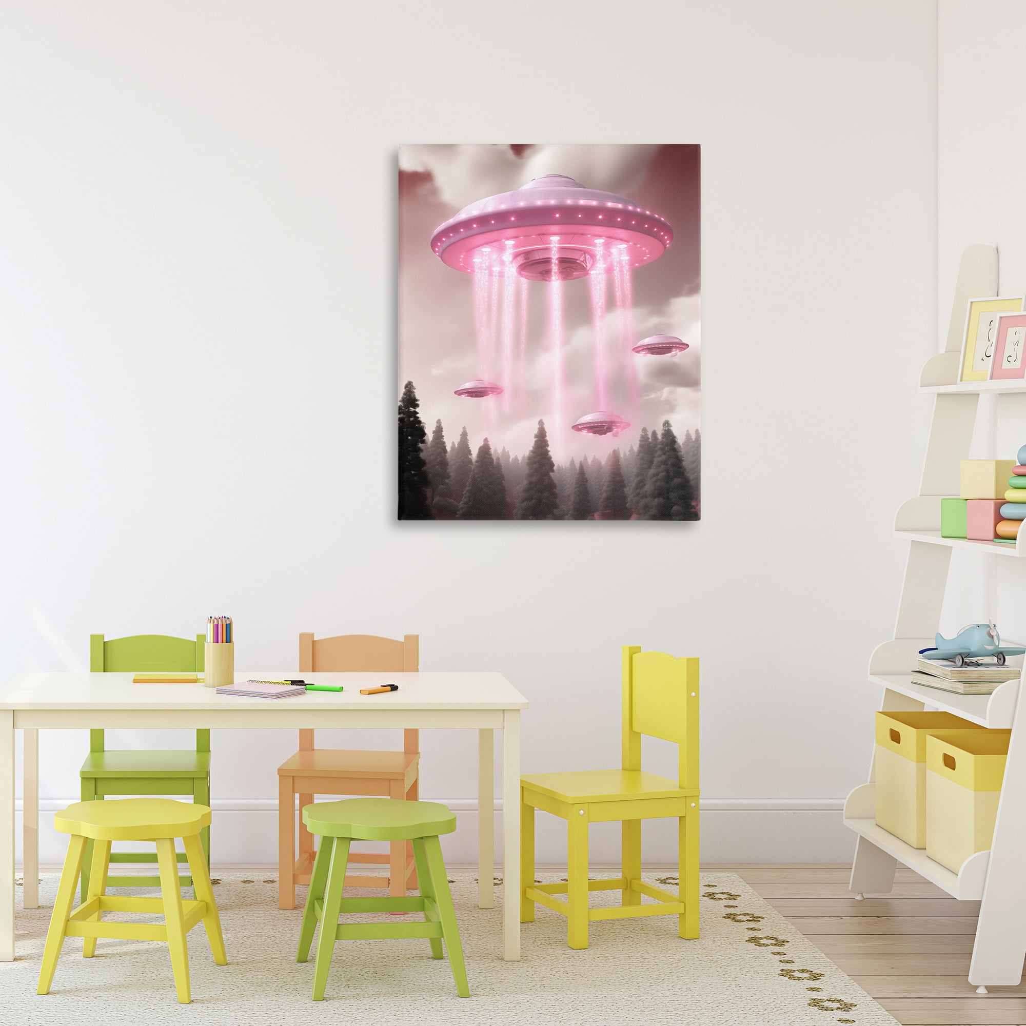 Glam UFO with Pink Beams Canvas Wall Art, design by Sasha