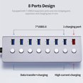 thumbnail image 4 of USB Multifuncional 8 Puertos USB Hub USB Extension Converter Con 7 Puertos de expansión USB3.0 1 Puerto de Carga Interruptores Independientes, 4 of 7