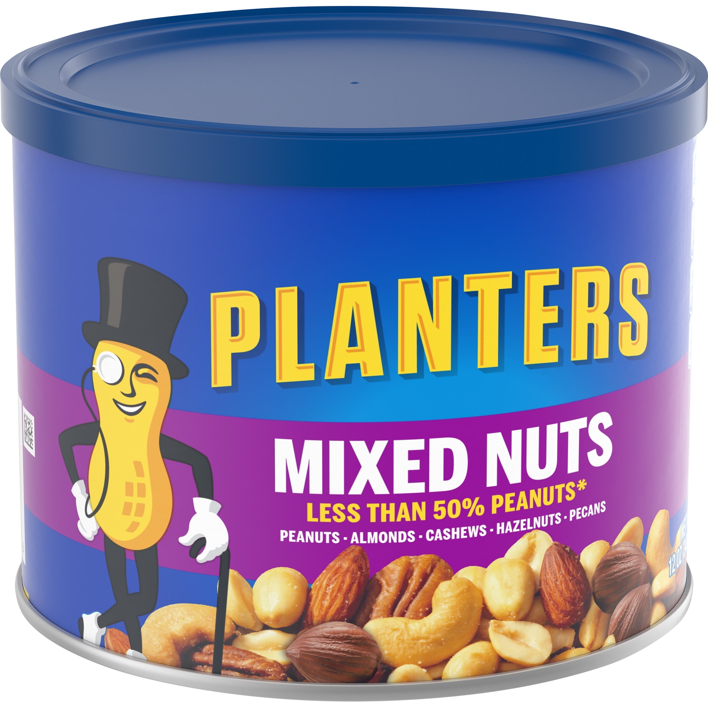 Planters Mixed Nuts Less Than 50% Peanuts with Peanuts, Almonds, Cashews, Hazelnuts & Pecans, 12 oz Canister