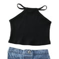 thumbnail image 2 of Toddler Baby Girl Off Shoulder Halter Tops Camisole Crop Top Shirts Denim Mini Skirty Summer Outfit Set, 2 of 6