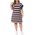 thumbnail image 2 of Agnes Orinda Plus Size Tunic Dress for Women 2026 Summer Short Sleeve Striped Casual t Shirt Dress 2X Pink, 2 of 6